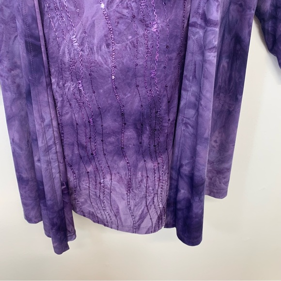 Catherines Top Woman 1X Purple  Stretch Knit Faux Twin Sequins Scoop Neck - Picture 3 of 8